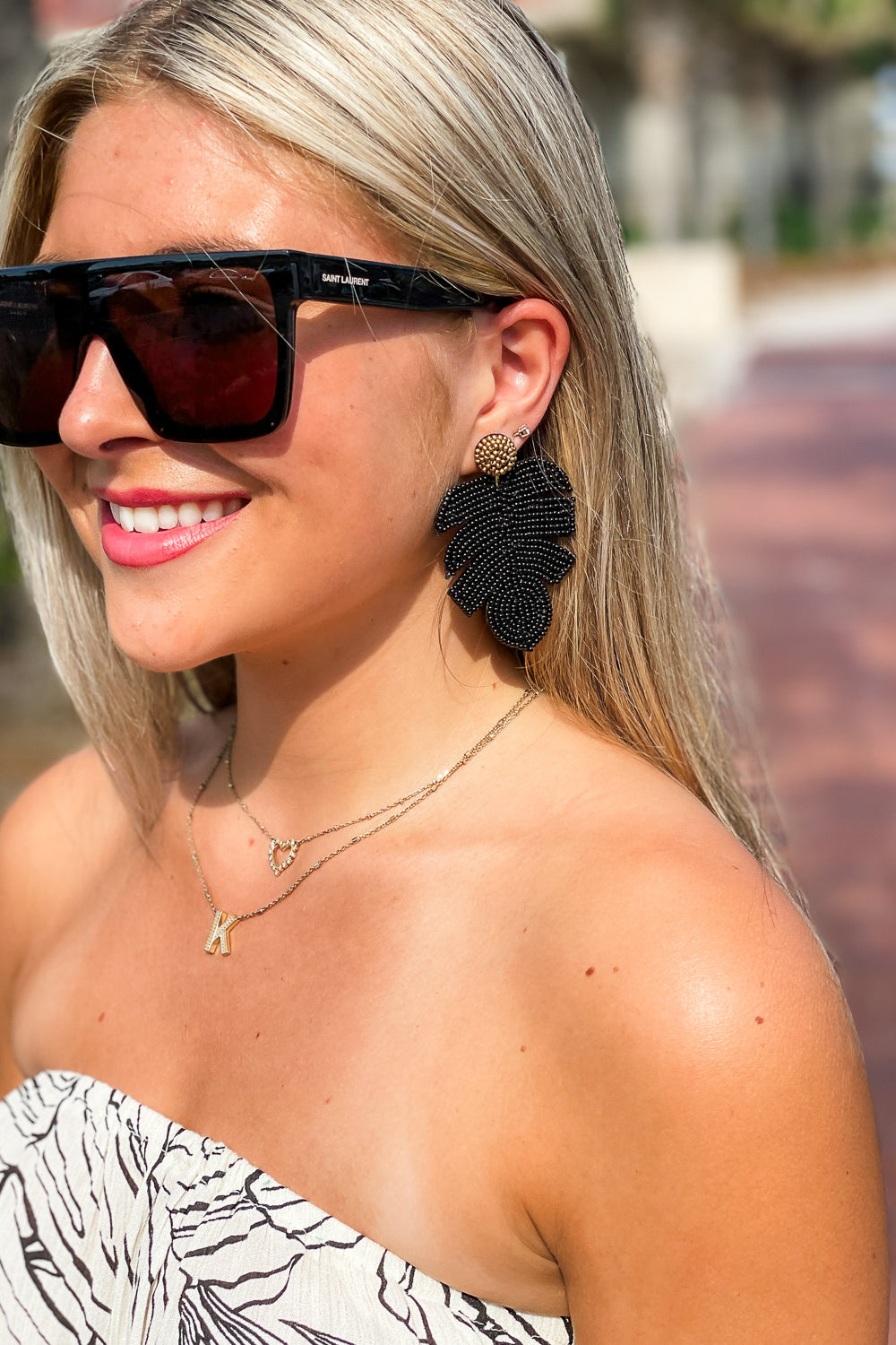 Tropical Leaf Beaded Earrings - Black | Makk Fashions