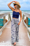 Tropical Perfection Tiered Wide Leg Pants - Navy | Makk Fashions