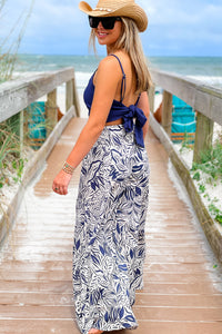 Tropical Perfection Tiered Wide Leg Pants - Navy | Makk Fashions