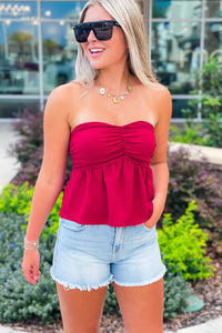 True Desire Smocked Tube Top - Red | Makk Fashions