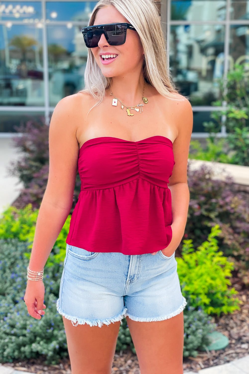 True Desire Smocked Tube Top - Red | Makk Fashions