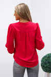 True Feelings Pleated V-Neck Top - Red | Makk Fashions