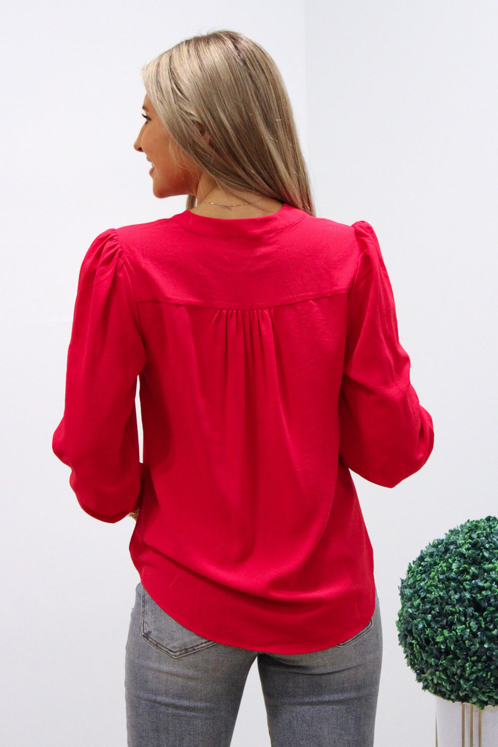 True Feelings Pleated V-Neck Top - Red | Makk Fashions