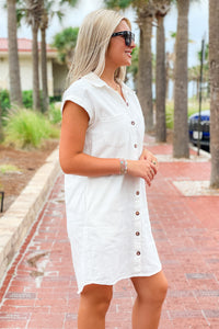 True Thoughts Button Down Twill Dress - Off White | Makk Fashions