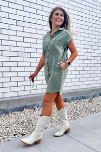 True Thoughts Button Down Twill Dress - Olive | Makk Fashions