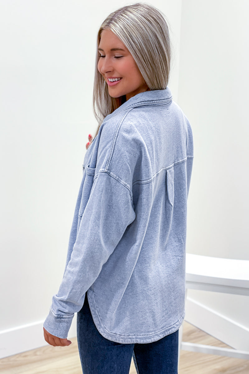 True Times Oversized Shacket - Denim | Makk Fashions