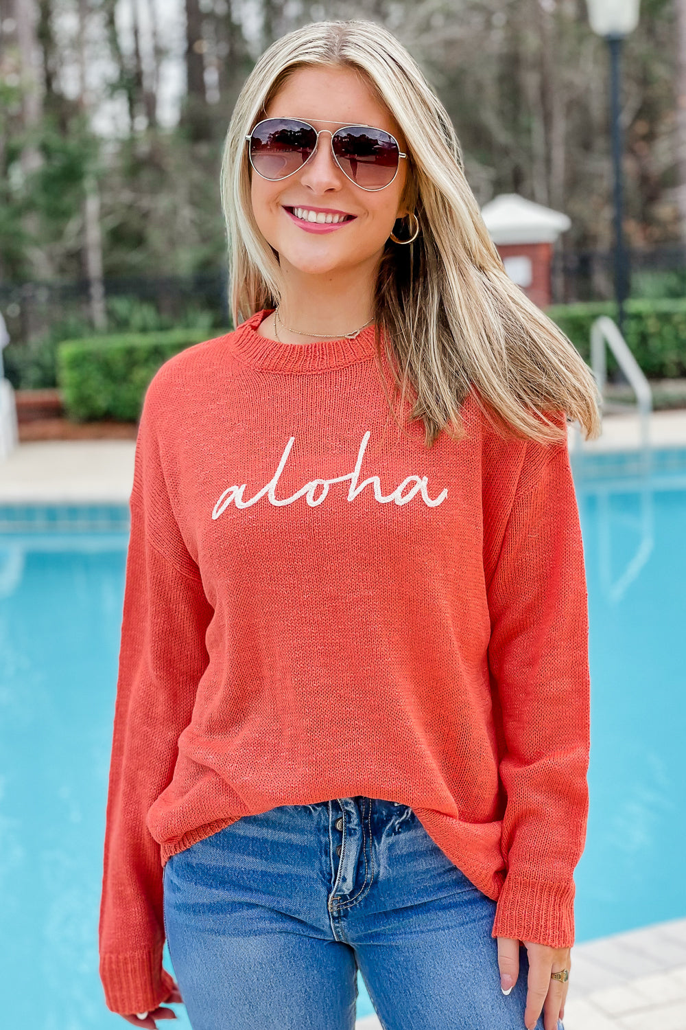 Vacay Mode ALOHA Sweater - Papaya | Makk Fashions