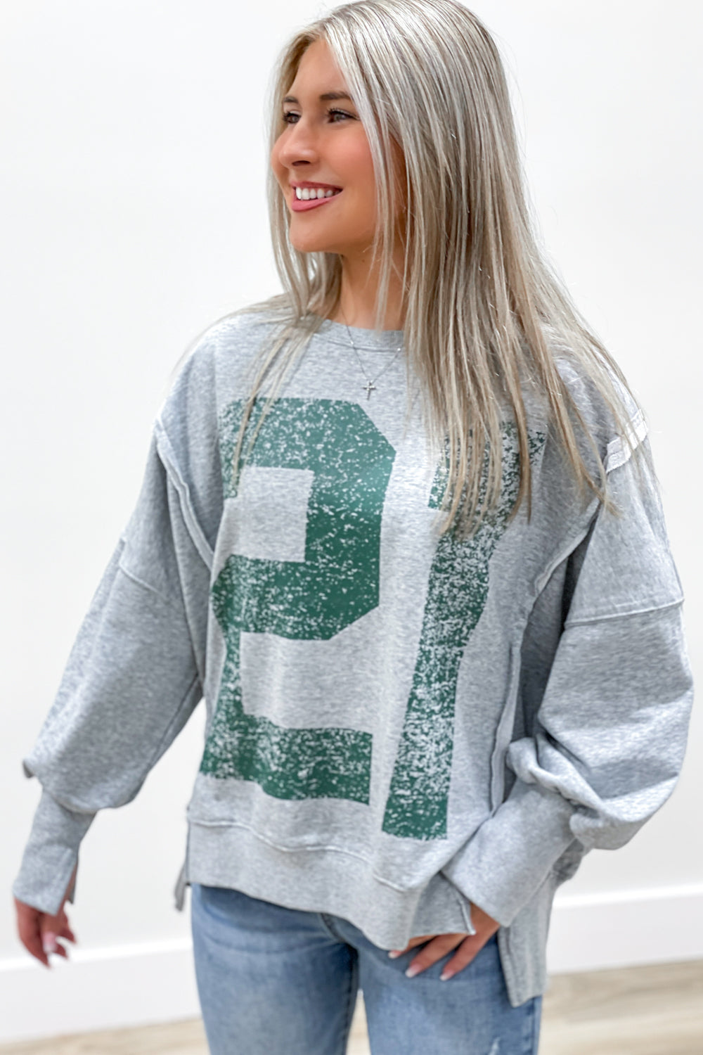 Varsity Days Pullover Sweatshirt - Gray | Makk Fashions