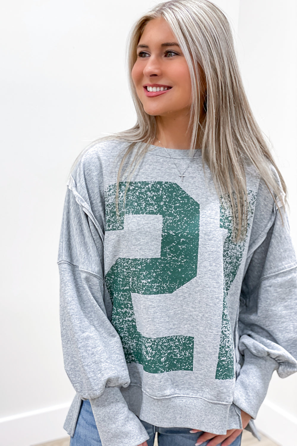 Varsity Days Pullover Sweatshirt - Gray | Makk Fashions