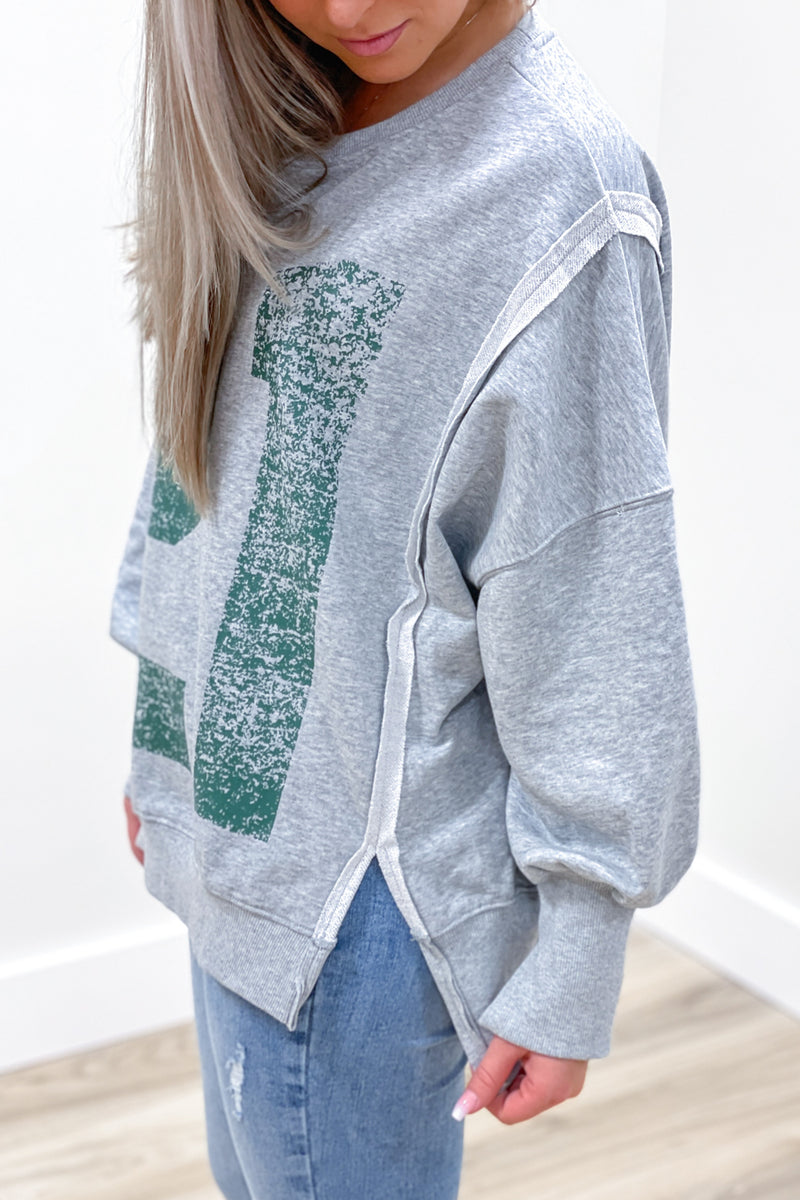 Varsity Days Pullover Sweatshirt - Gray | Makk Fashions