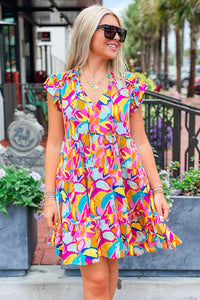 Vibrant Florals Tiered Mini Dress - Purple Multi | Makk Fashions