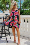 Vibrant Summer Days Floral Mini Dress - Black/Hot Pink | Makk Fashions