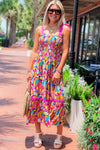 Vibrant Times A Line Midi Dress - Pink Multi | Makk Fashions