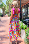 Vibrant Times A Line Midi Dress - Pink Multi | Makk Fashions