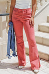 Victoria High Rise Side Slit Flare Leg Jeans - Peach Blossom | Makk Fashions