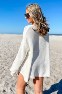 Vintage Havana: Beach  V-Neck Sweater - White | Makk Fashions