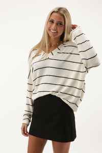 Walk With Me Striped V-Neck Top - Ivory