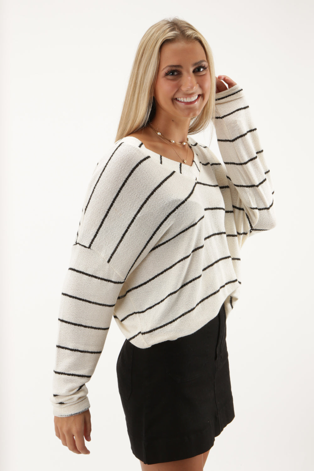 Walk With Me Striped V-Neck Top - Ivory