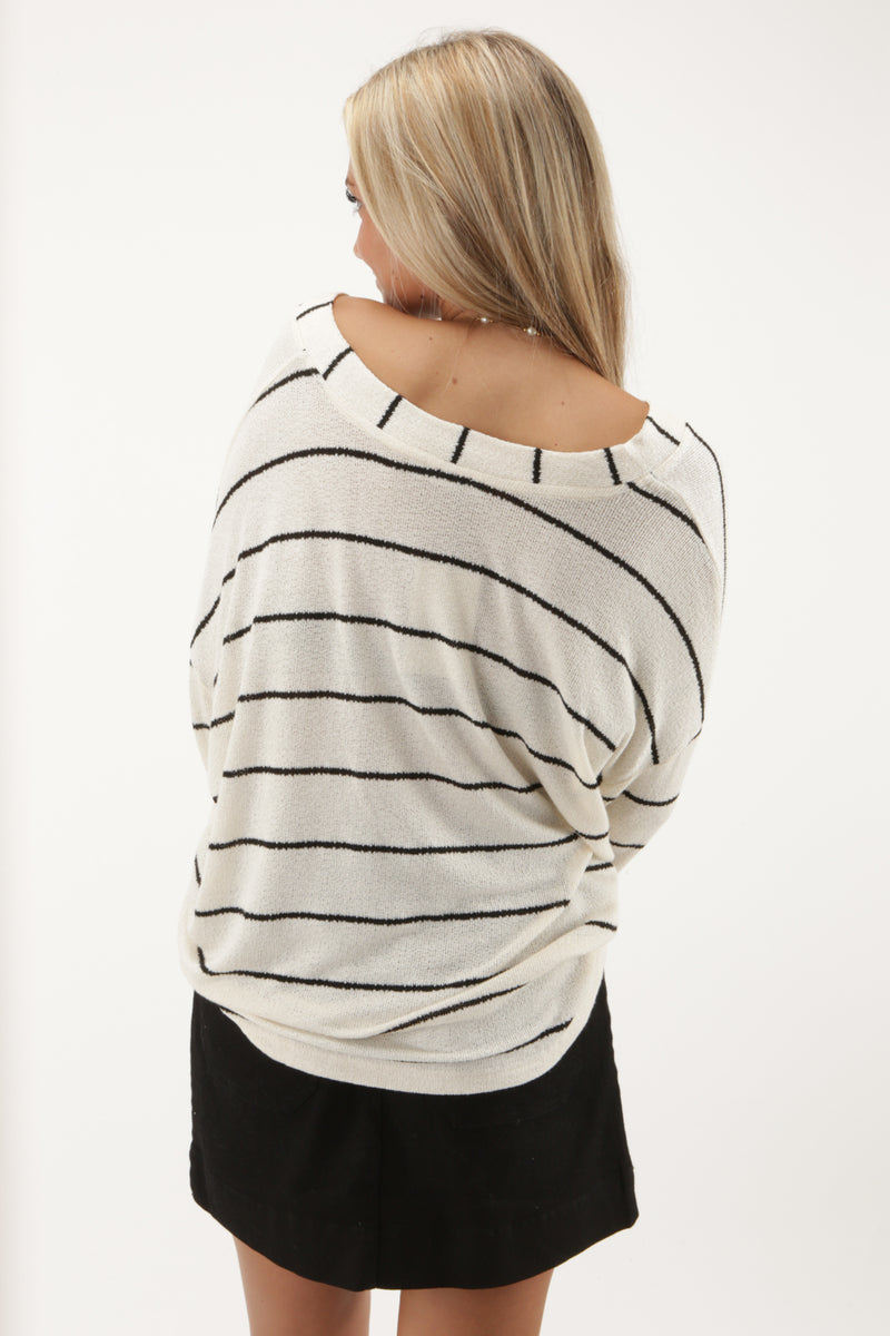 Walk With Me Striped V-Neck Top - Ivory