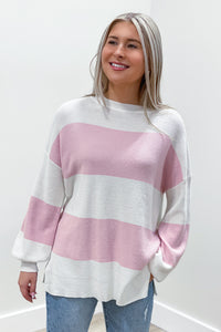 Walking Around Town Striped Thermal Sweater - Pink | Makk Fashions