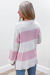 Walking Around Town Striped Thermal Sweater - Pink | Makk Fashions