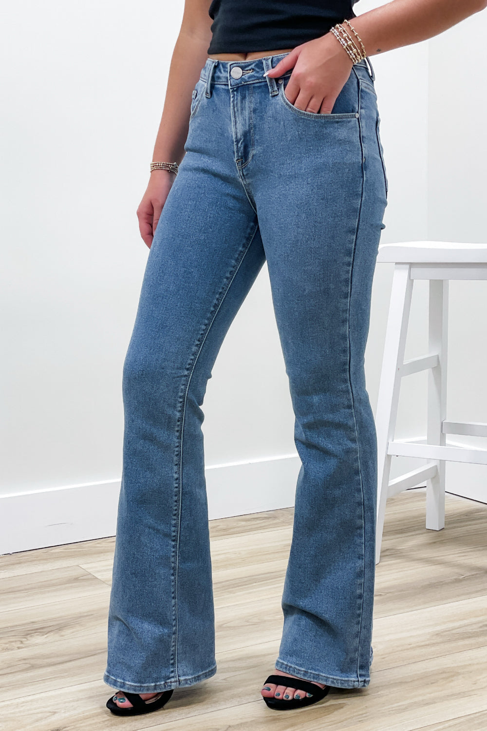 Willow High Rise Flare Jeans - Medium Wash | Makk Fashions