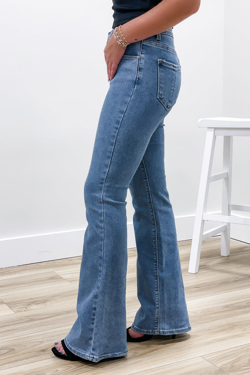 Willow High Rise Flare Jeans - Medium Wash | Makk Fashions