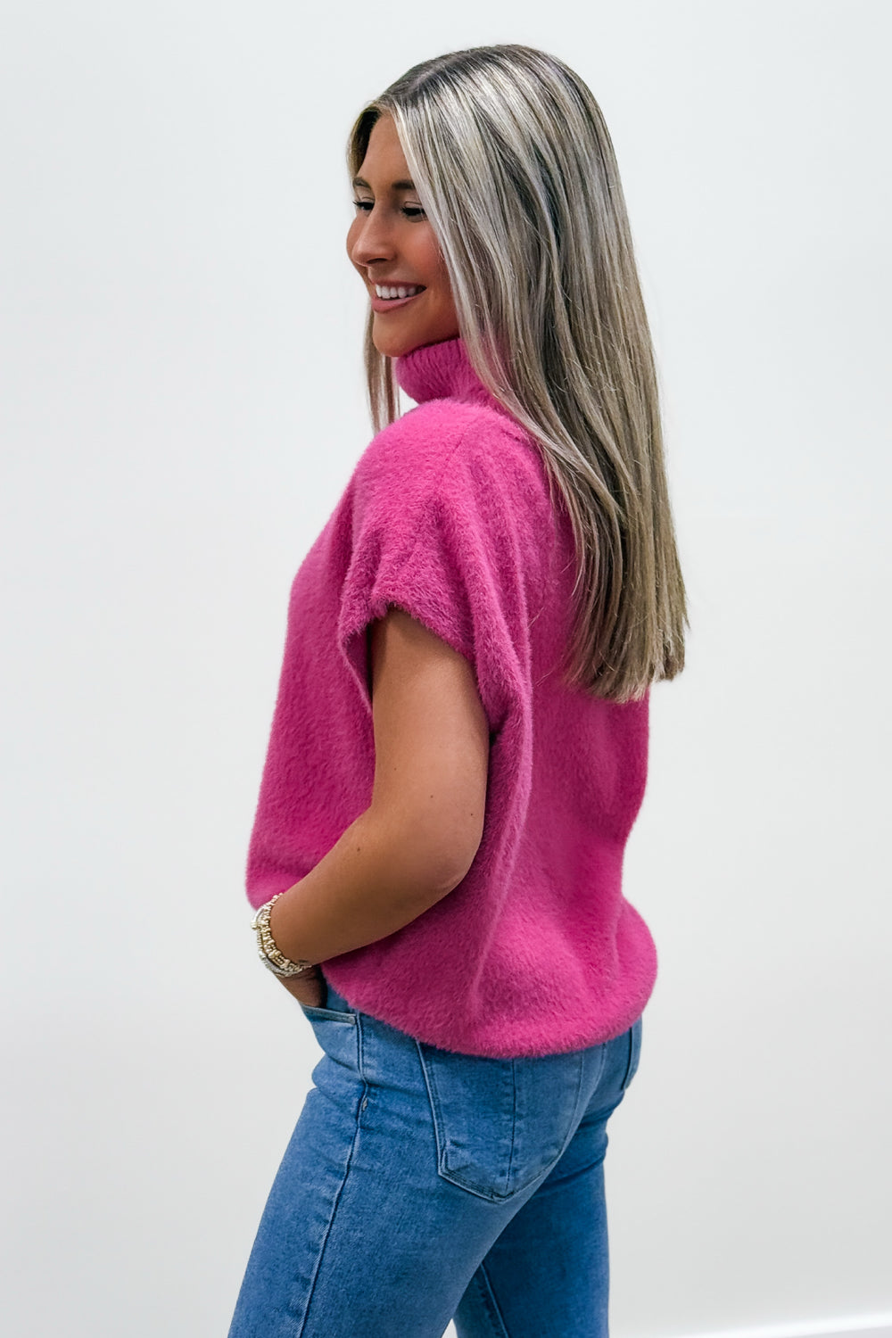 Winter Bliss Turtle Neck Sweater - Pink | Makk Fashions