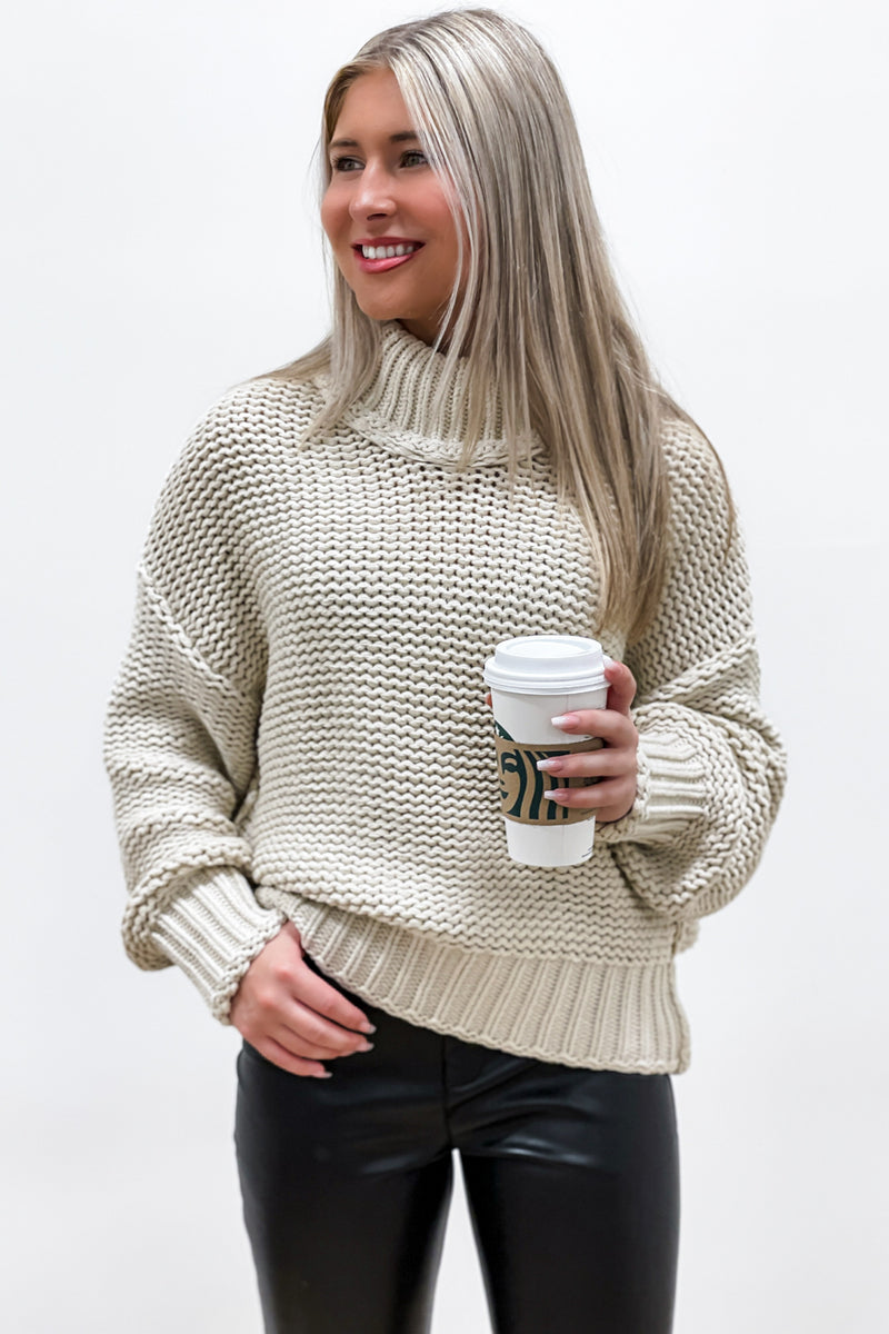 Winter Delight Turtle Neck Sweater - Sand | Makk Fashions