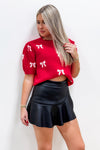 Wrapped With Love Bow Pattern Sweater - Red/White | Makk Fashions