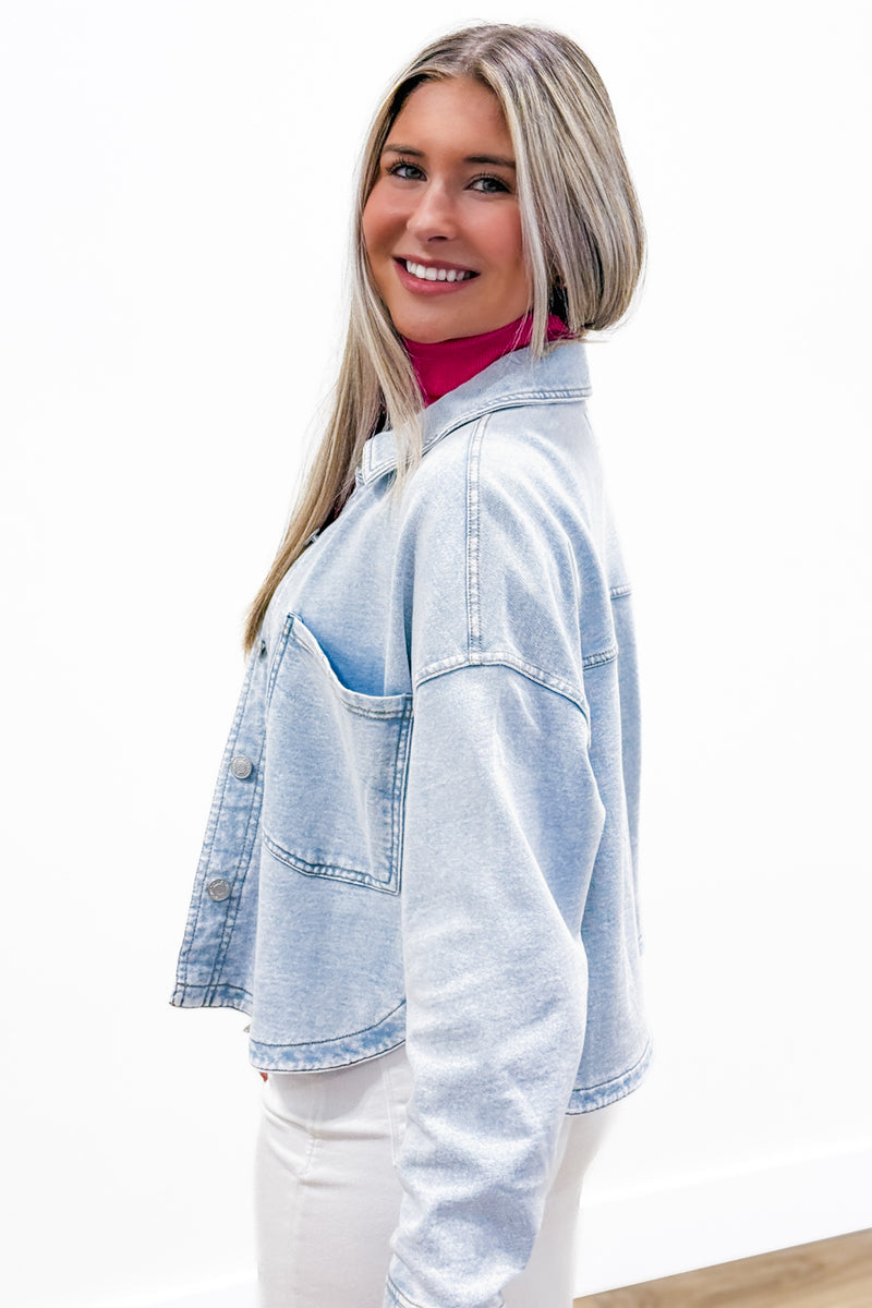 Z Supply: All Day Cropped Knit Jacket - Washed Indigo | Makk Fashions