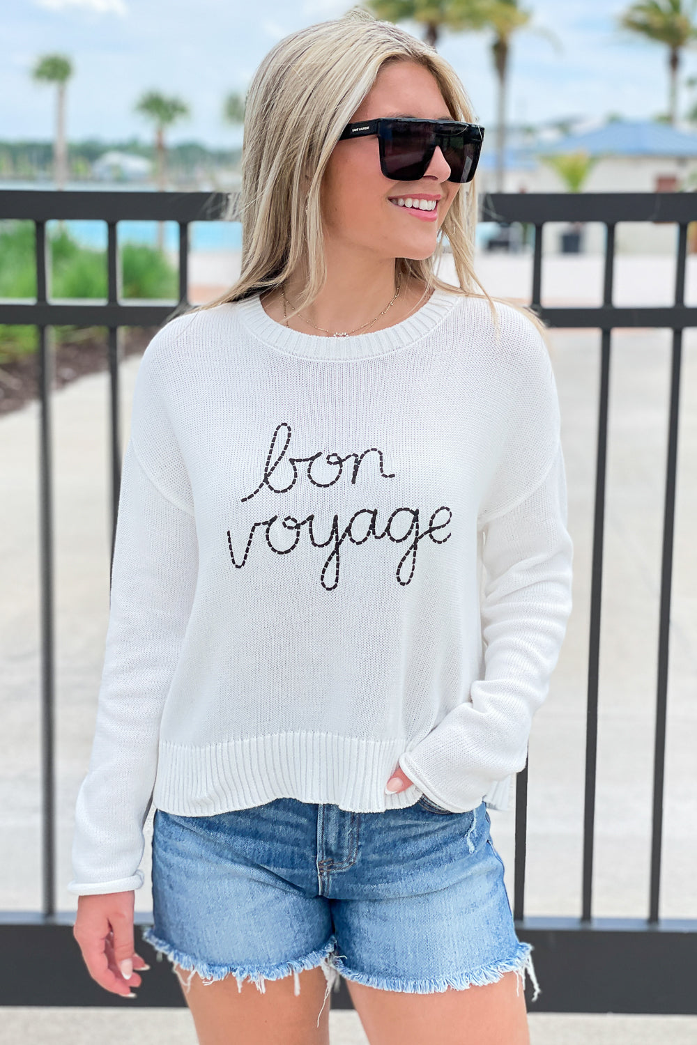 Z Supply: Sienna Bon Voyage Sweater - White | Makk Fashions