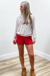 Z Supply: Dawn Smocked Rib Shorts - Haute Red | Makk Fashions