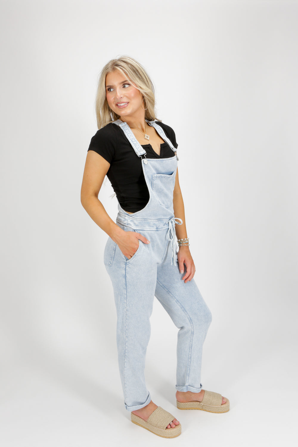 Z Supply: Knit Denim Overalls - Washed Indigo | Makk Fashions