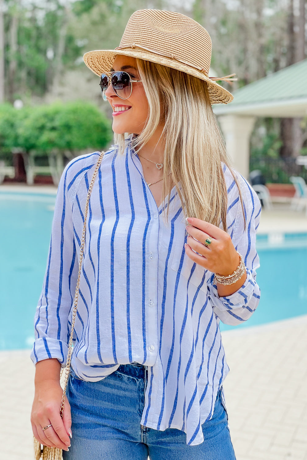 Z Supply: Perfect Linen Stripe Top - Palace Blue | Makk Fashions