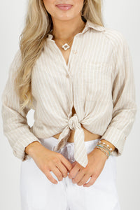 Z Supply: Perfect Linen Stripe Top - Putty | Makk Fashions