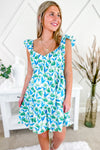 Dreaming Of Spring Floral Mini Dress - Blue/Green