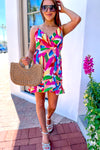 Feeling Vibrant Back Tie Mini Dress - Pink Multi | Makk Fashions