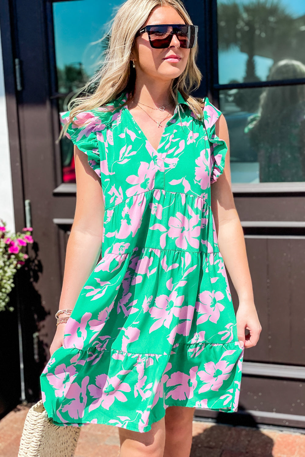 Falling For Florals Ruffle Tiered Dress - Green Mix | Makk Fashions