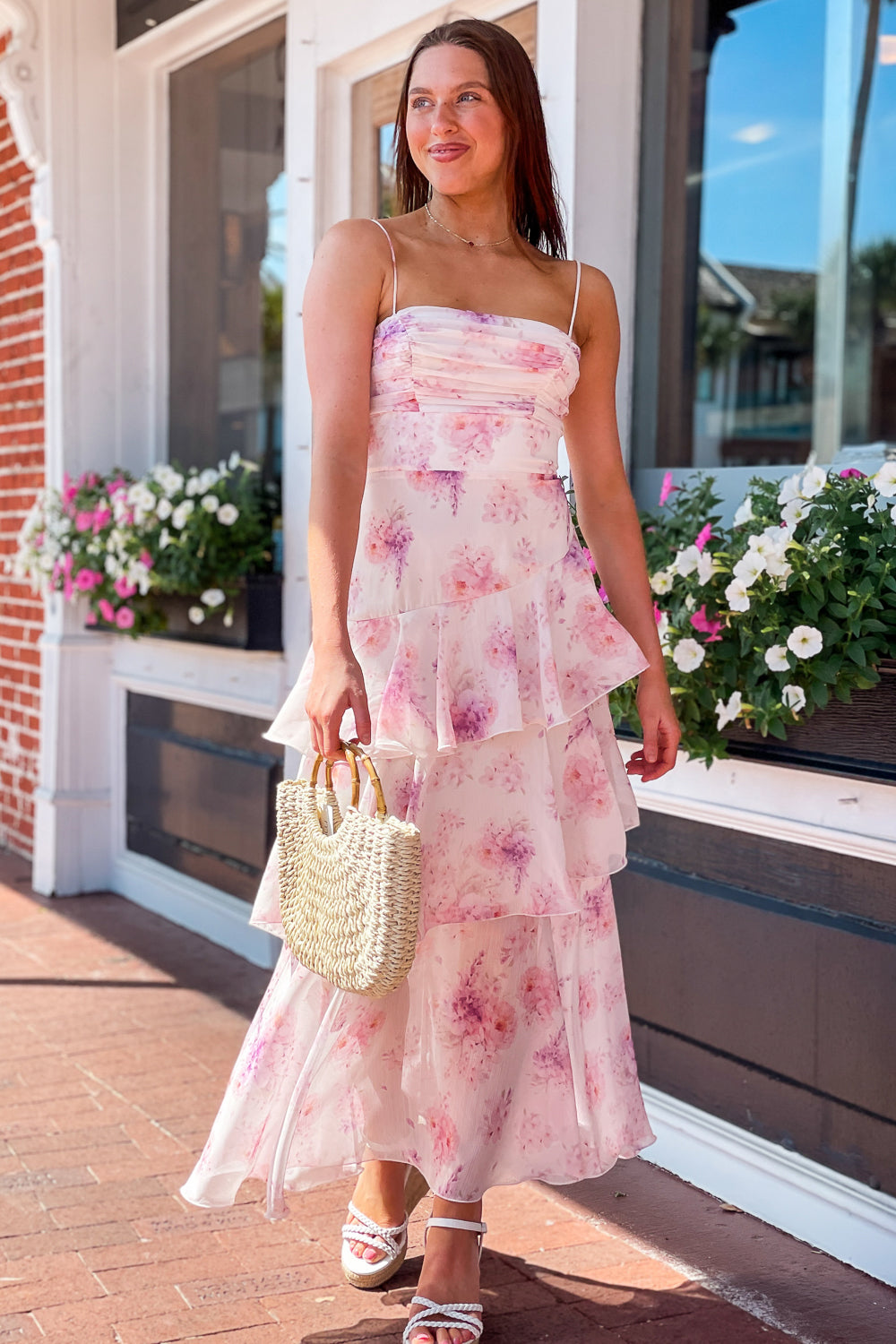 Spring Florals Tiered Flowy Maxi Dress - Blush | Makk Fashions