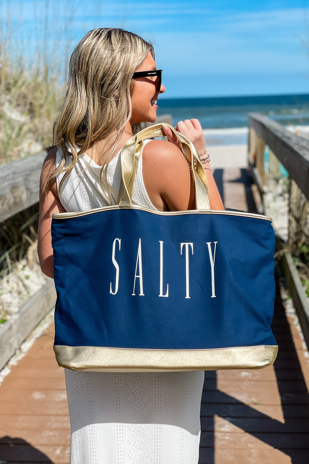 "Salty" Cabana Tote - Navy | Makk Fashions