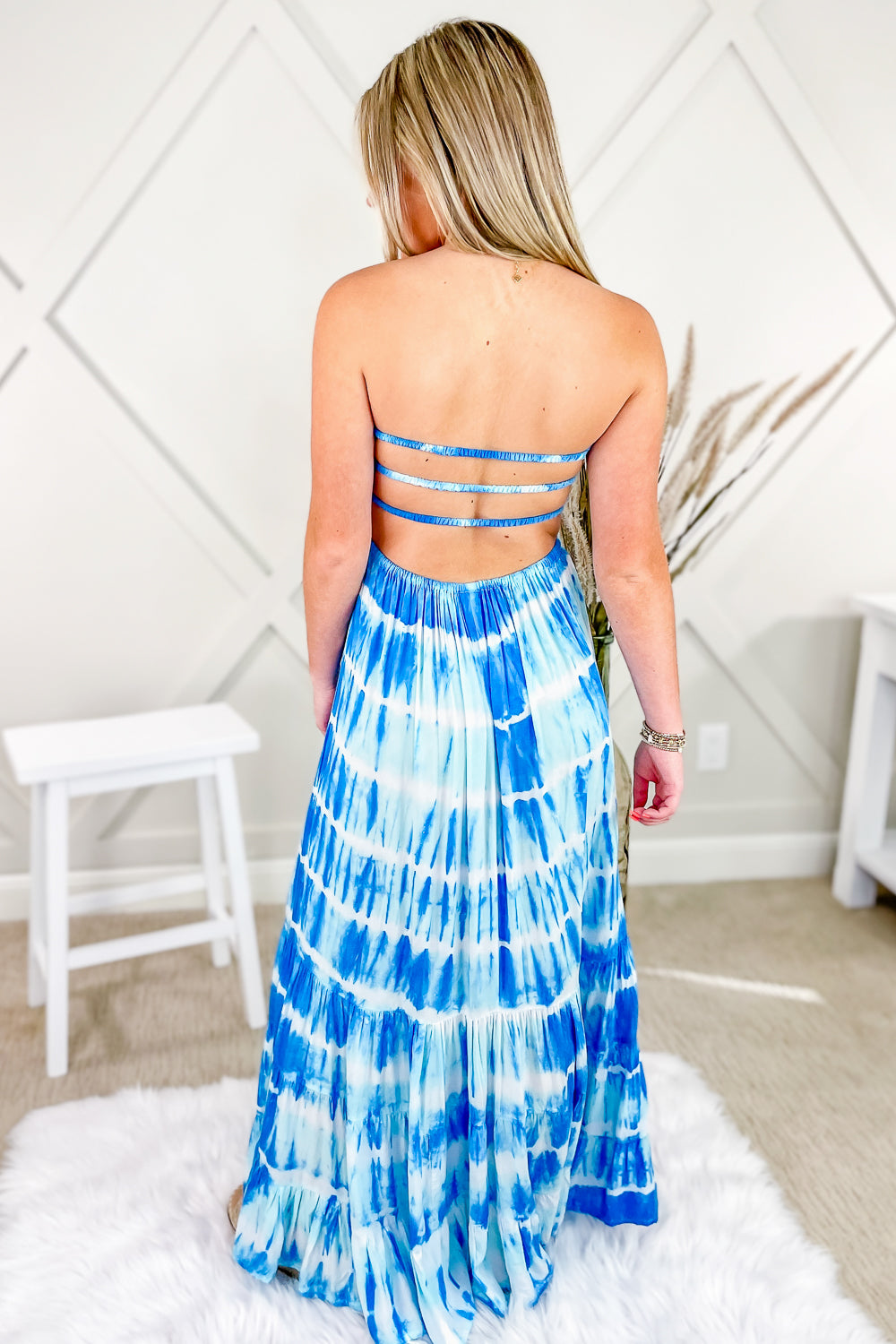 Follow The Waves Smocked Maxi Dress - Blue Multi