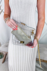 A Classy Look Clear Bag With Rhinestone Clutch - Gold | Makk Fashions