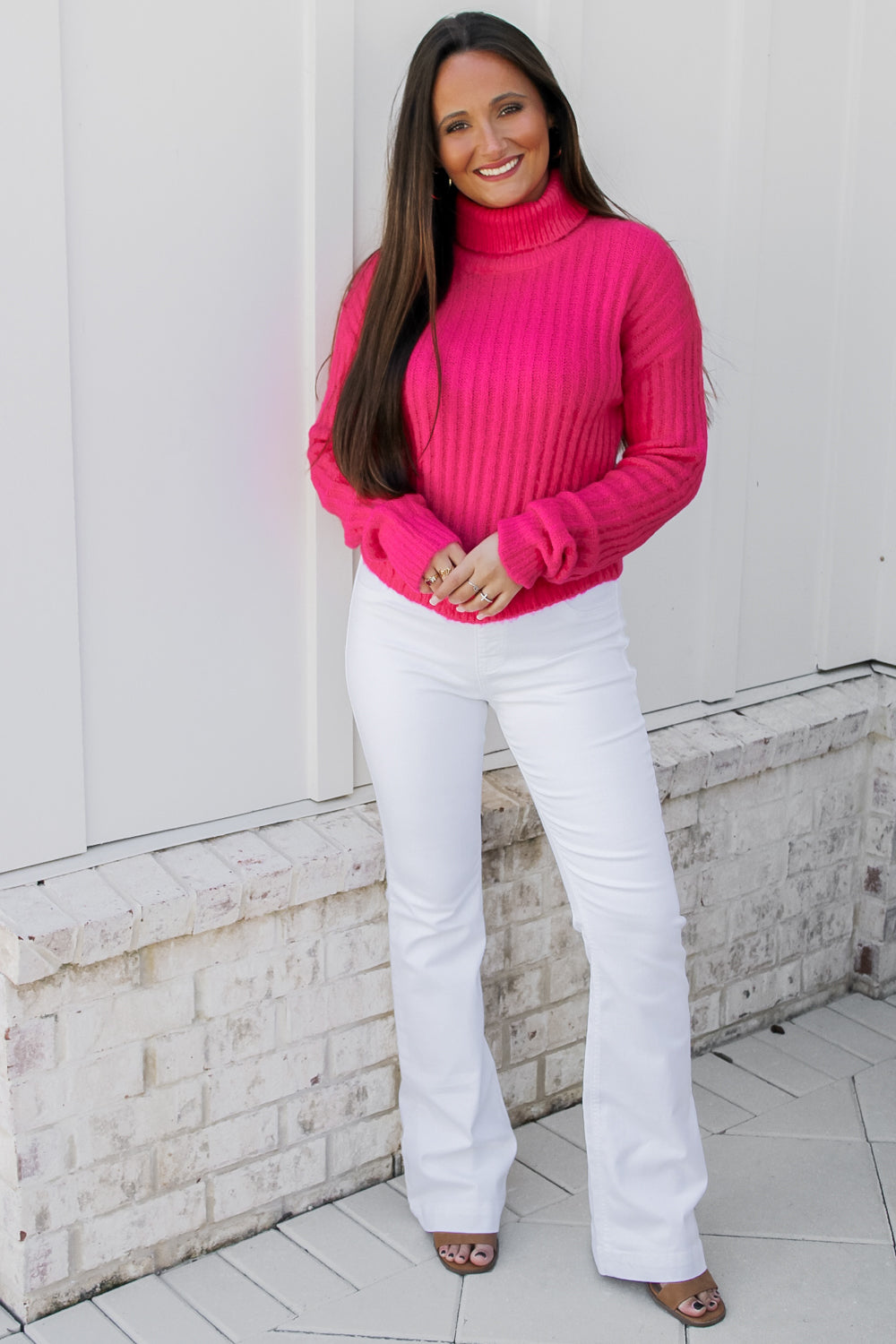 All My Love Cropped Turtle Neck Sweater - Hot Pink | Makk Fashions