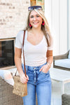 All Up to You Short Sleeve V-Neck Crop Top - Lt. Taupe | Makk Fashions