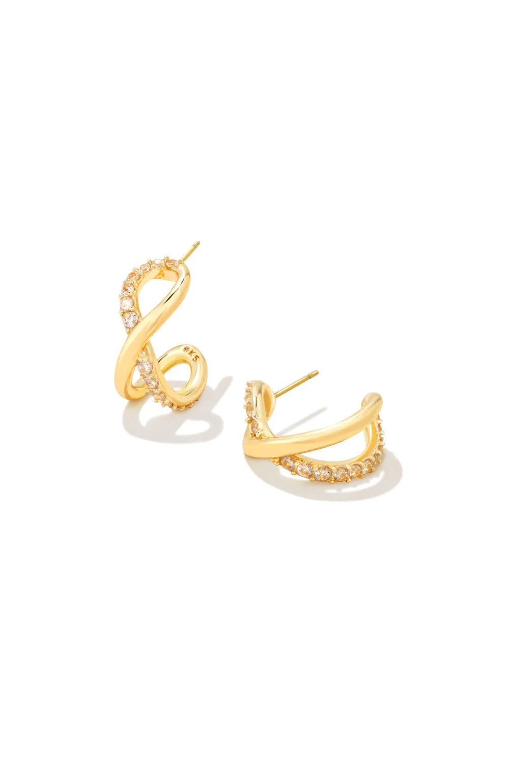 Kendra Scott: Annie Gold Infinity Huggie Earrings - White Crystal | Makk Fashions
