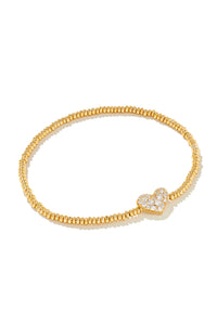 Kendra Scott: Ari Gold Pave Heart Stretch Bracelet - White Crystal | Makk Fashions