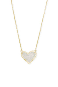 Kendra Scott: Ari Heart Gold Pendant Necklace - Iridescent Drusy | Makk Fashions