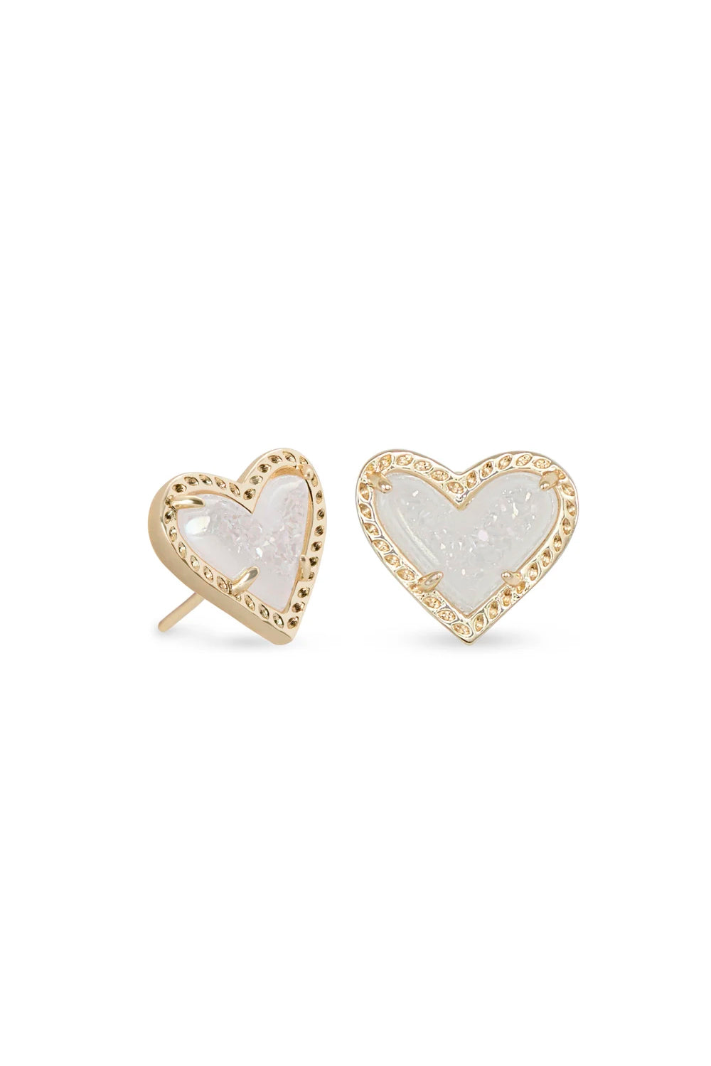 Kendra Scott: Ari Heart Gold Stud Earrings - Iridescent Drusy | Makk Fashions