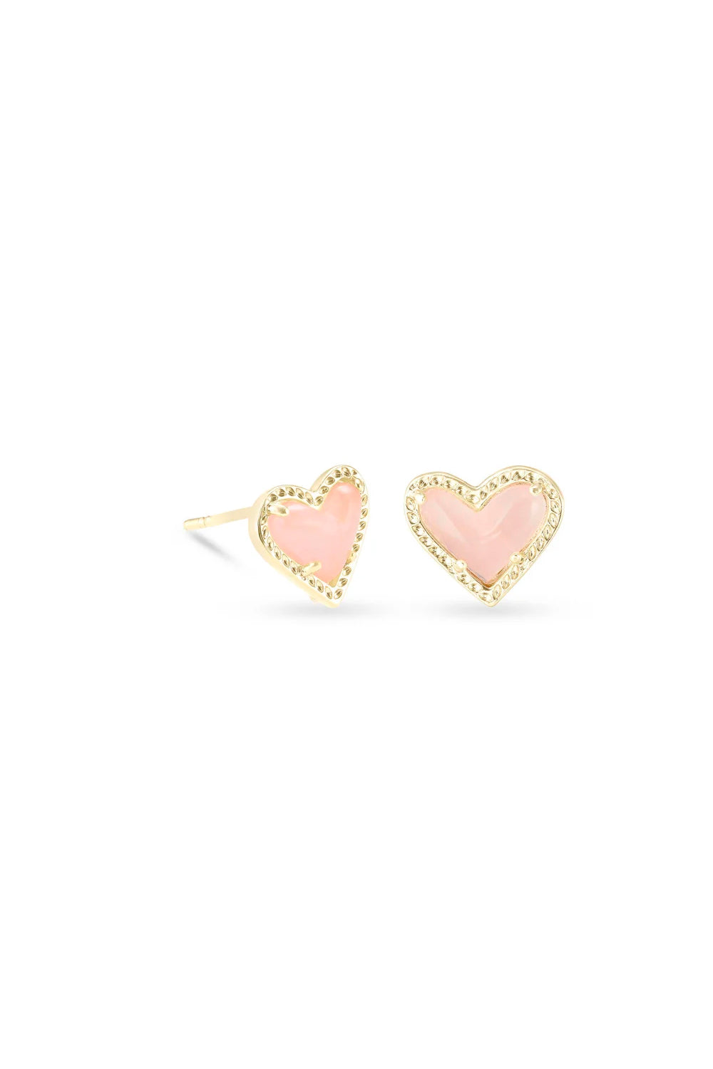 Kendra Scott: Ari Heart Gold Stud Earrings - Rose Quartz | Makk Fashions